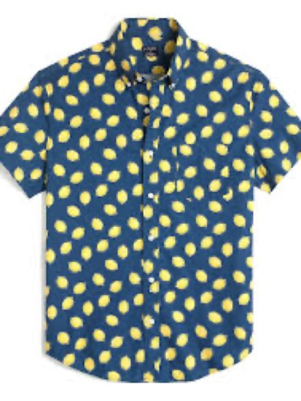 Men's J. Crew Navy Short-Sleeve Button-Up Shirt with Yellow Lemon Print